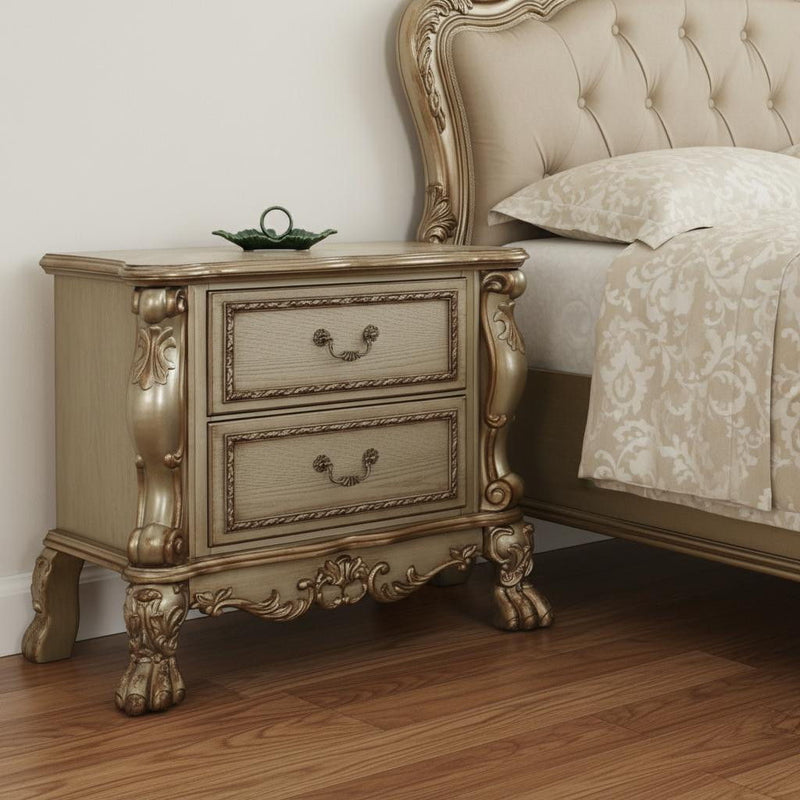 Two Drawers Solid Wood Mirrored Nightstand - Gold