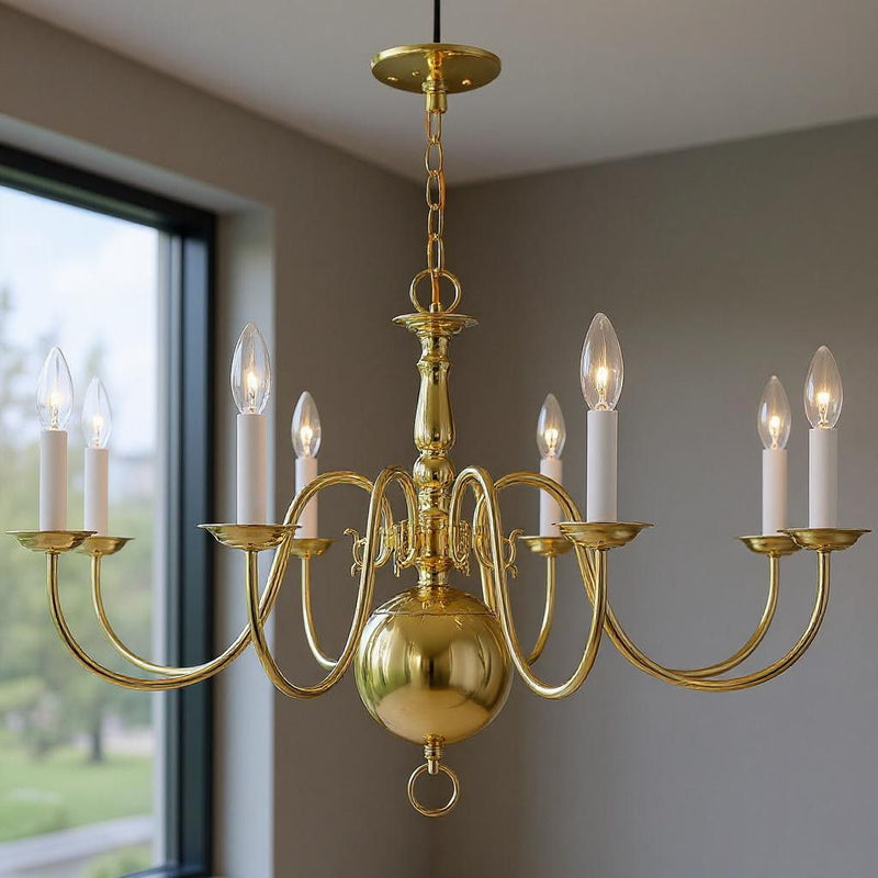 21" Eight Light Dimmable Chandelier With Shades - Brass