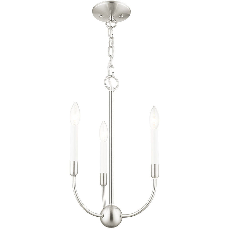 19" Three Light Metal Dimmable Chandelier With Shades - Nickel