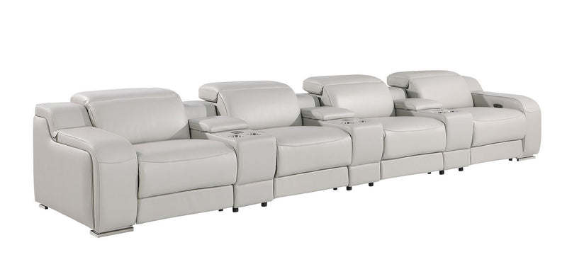 169" Italian Leather Reclining USB Sofa - Light Gray