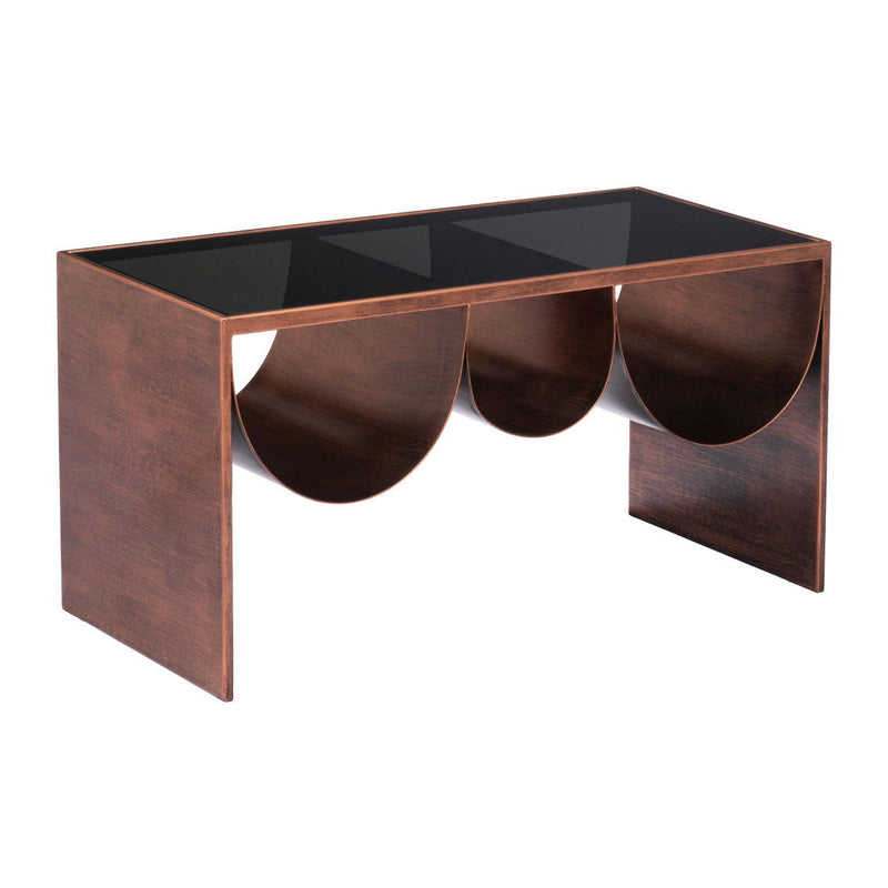 32" Mirro Glass And Steel Solid Coffee Table - Black And Copper