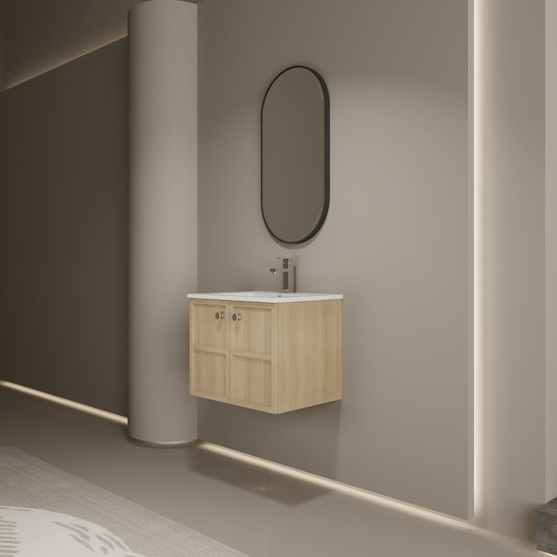 Wall Mounted Bathroom Vanity With Ceramic Sink And 2 Soft Closing Doors