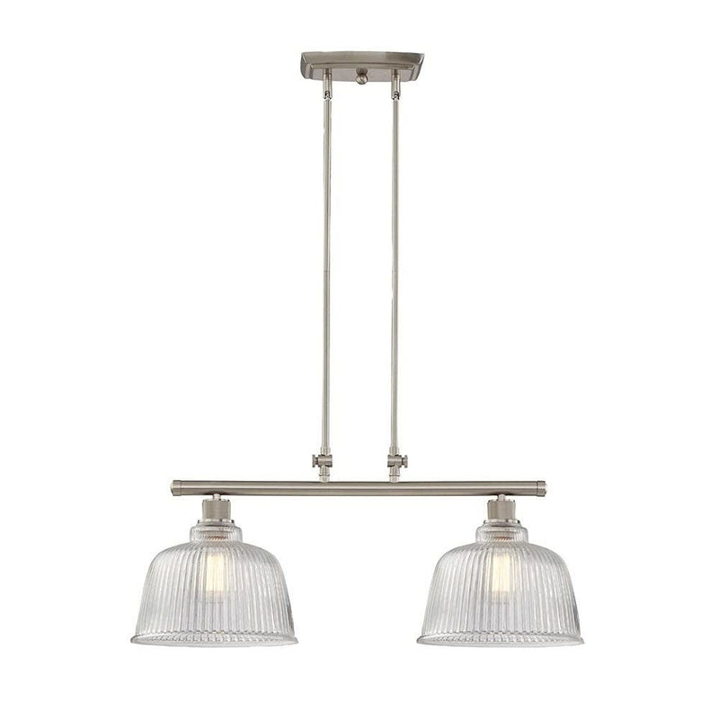 Kitchen Island Two Light Metal Transparent Glass Dimmable Chandelier With Shades - Nickel