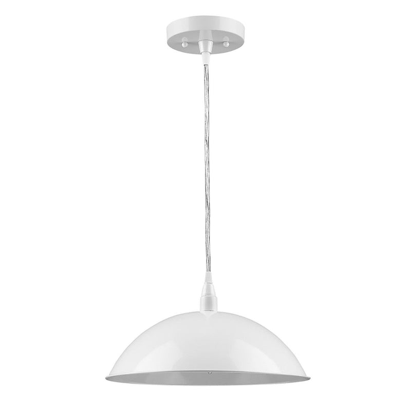 Metal Hanging Light With Dome Shade - White