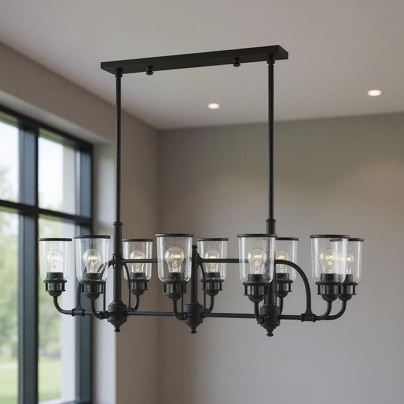 21" Eight Light Dimmable Chandelier With Shades - Black
