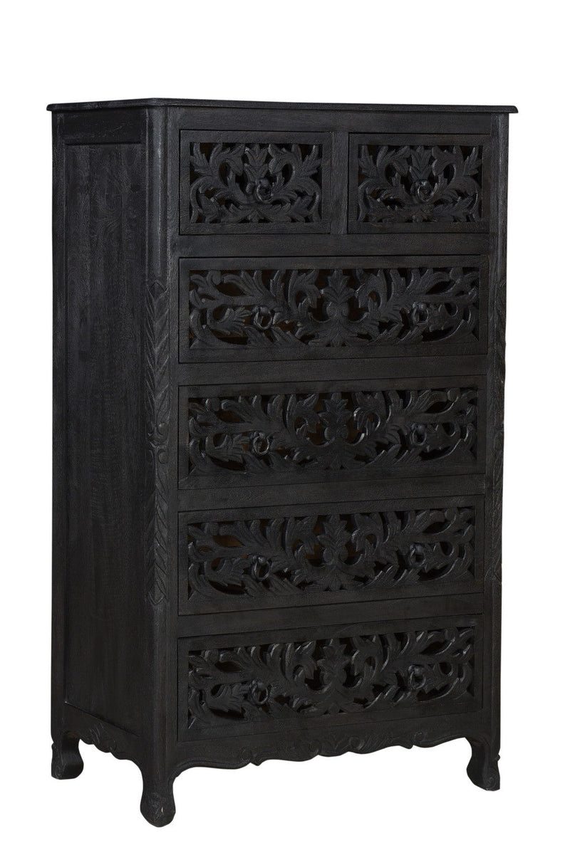 35" Solid Wood Six Drawer Chest - Black