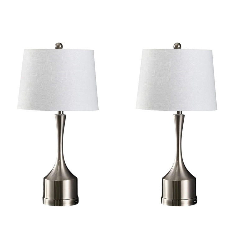 26" Novelty Table Lamps With Empire Shades (Set of 2) - Nickel