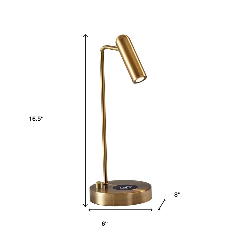 Metal LED Desk Lamp With USB And Wireless Charging - Brass