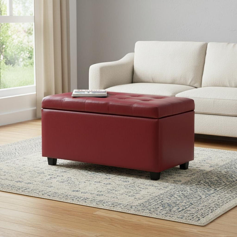 34" Upholstery Storage Ottoman - Dark Brown / Red