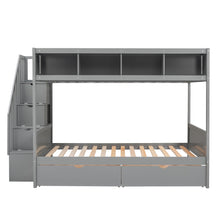 Load image into Gallery viewer, Twin over Full Bunk Bed with Shelfs, Storage Staircase and 2 Drawers, Gray
