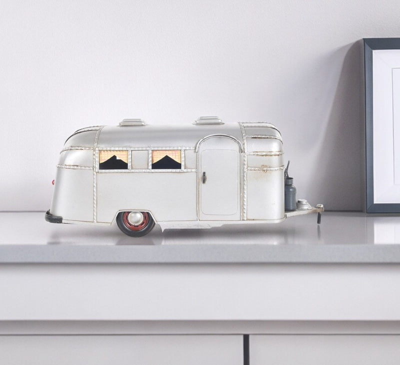 Hand Painted Camping Trailer Model Car - Silver