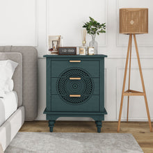 Load image into Gallery viewer, Hollow Carved 3 Drawer Dresser With Metal Handles, Storage Chest For Living Room Or Bedroom - Blackish Green
