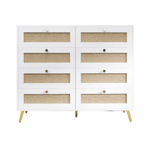 Load image into Gallery viewer, 8 Drawers Chest Of Drawers With Rattan Drawer Face Golden Legs And Handles - White
