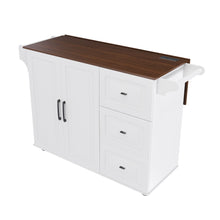 Load image into Gallery viewer, Kitchen Island Cart With Foldable Tabletop &amp; Drop Leaf Mobile Breakfast Bar With Wood Top And Storage - White / Walnut
