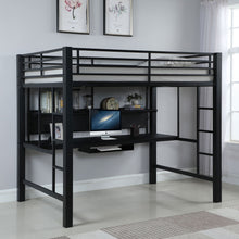 Load image into Gallery viewer, Ranier - Full Workstation Loft Bed, Full Length Desk, Safety Rails And Storage Shelves - Black
