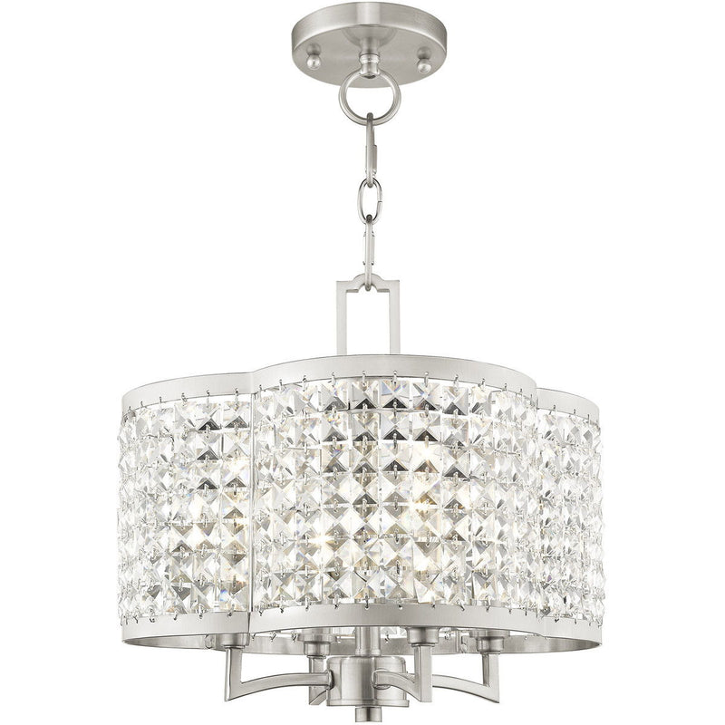14" Four Light Dimmable Chandelier With Shades - Nickel