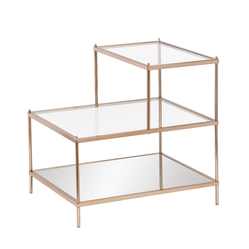 Glass Tiered Rectangular End Table - Clear / Gold
