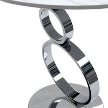 Load image into Gallery viewer, 21" Stone And Stainless Steel Round Pedestal End Table - Silver And White
