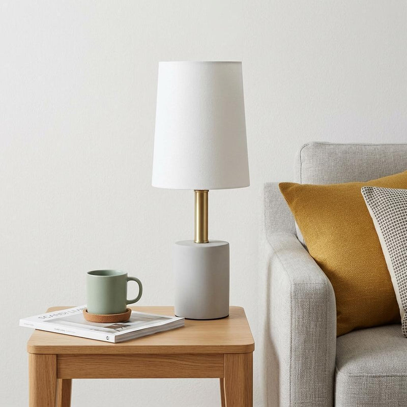 Round Bedside Lamp With Drum Shade - Gray