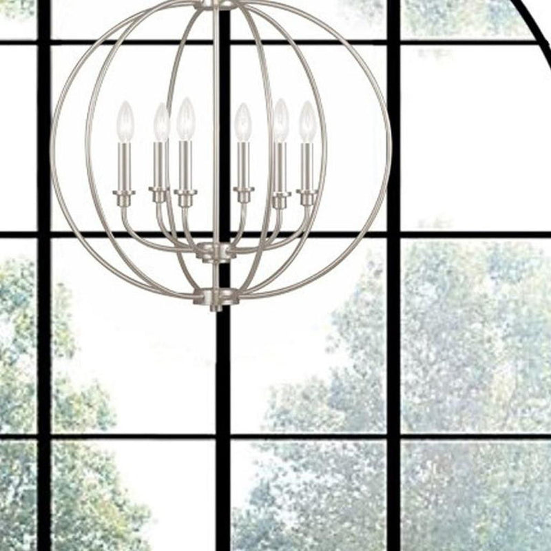 Six Light Dimmable Chandelier With Shades - Nickel