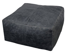 Load image into Gallery viewer, Distressed Leather Pouf Ottoman - Black
