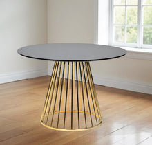 Load image into Gallery viewer, 43" Rounded Stainless Steel Pedestal Base Dining Table - Black / Gold
