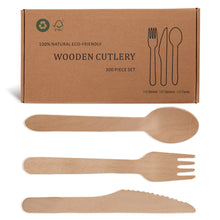 Load image into Gallery viewer, Wooden Compostable Utensils Set 300 Pieces 100 Forks 100 Spoons 100 Knives Sturdy Wood Disposable Cutlery Eco Friendly Biodegradable Utensils For Party Free From Plastic Cutlery Set For Eating - Natural Wood
