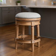 Load image into Gallery viewer, Solid Wood Swivel Backless Counter Height Bar Chair - Pearl Silver And Natural
