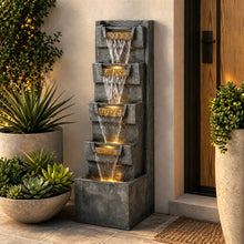 Load image into Gallery viewer, 4 Tier Cascading Waterfall Fountain With Warm LED Lights, For Patio - Gray
