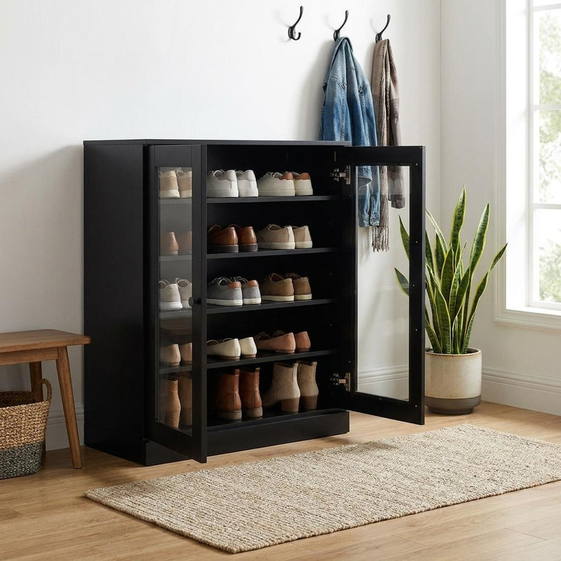 Twenty Pair Solid Woodshoe Storage Cabinet (752333) - Black