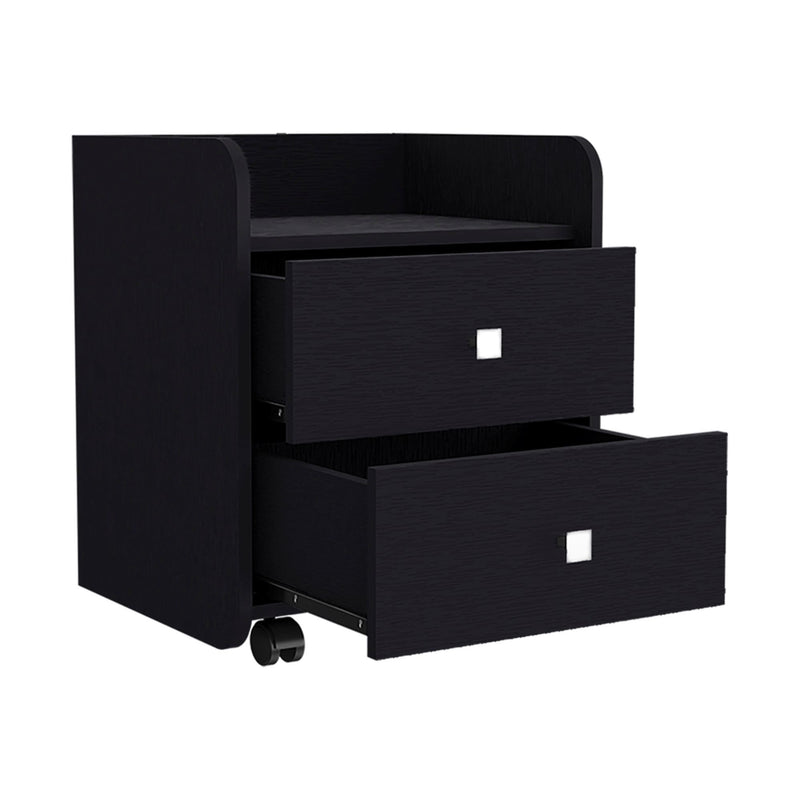 Wood Two Drawer Nightstand (734186) - Black