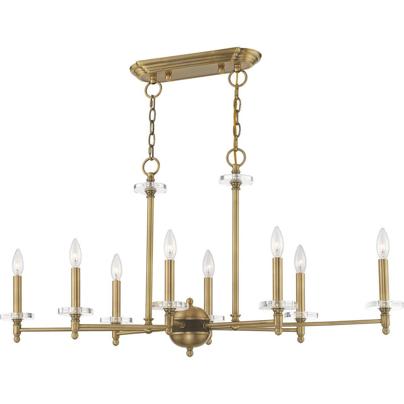 20" Eight Light Dimmable Chandelier With Shades - Antiqued Brass