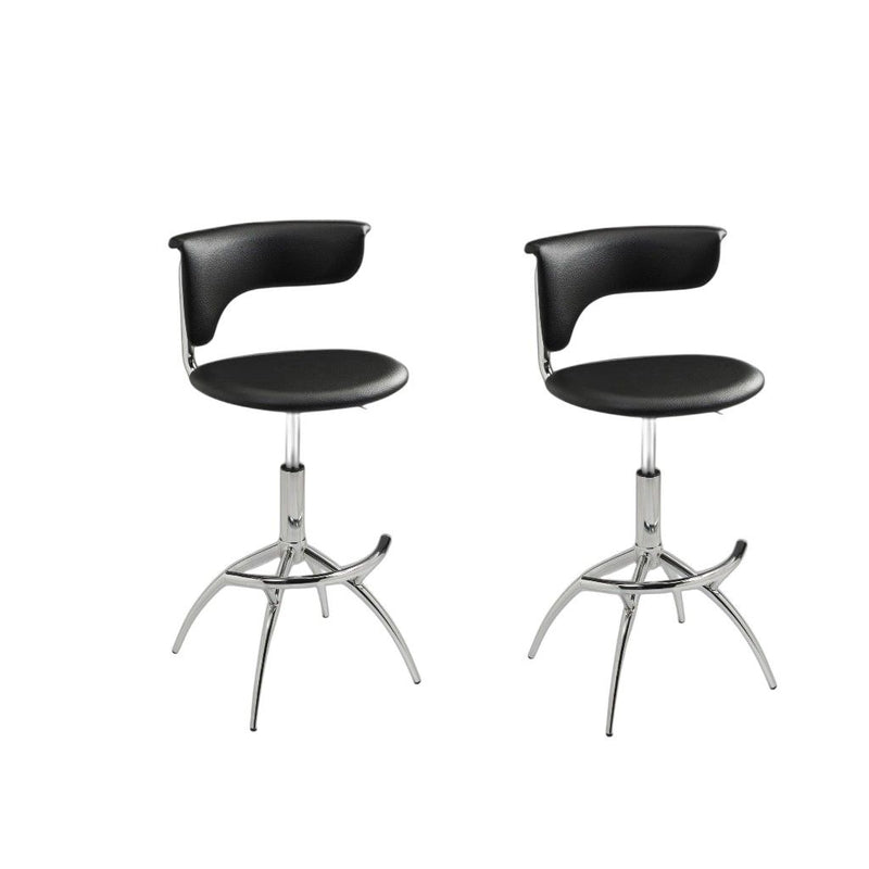 Contemporary Metal And Faux Leather Low Back Adjustable Height Bar Chairs (Set of 2) - Black