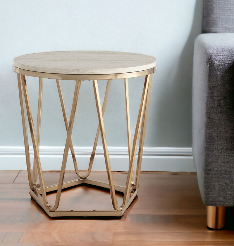 Manufactured Wood Iron Round End Table - Champagne