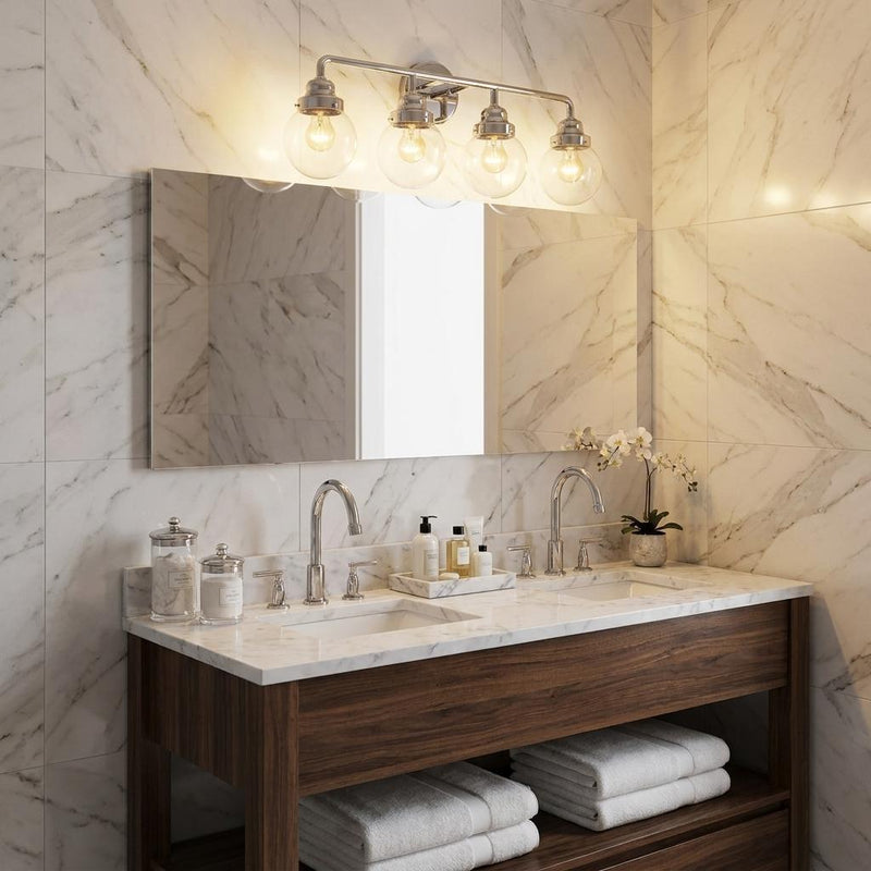 Metal And Glass Vanity Flush Mounted Sconce (398705) - Silver And Clear