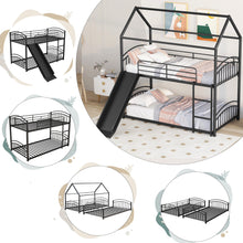 Load image into Gallery viewer, Twin Over Twin Metal Bunk Bed With Slide,Kids House Bed Black
