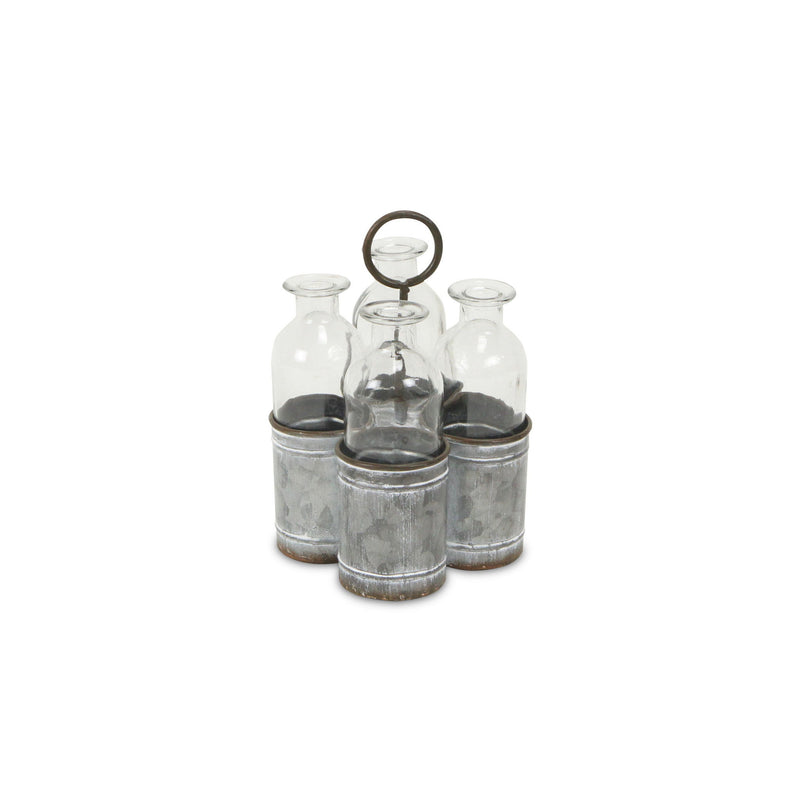 Galvanized Decorative Bottle Tabletop Sculpture (Set of 4) - Clear