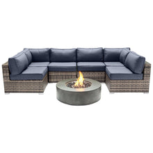 Load image into Gallery viewer, Outdoor 7 Piece Sectional Seating Group With Cushions And Fire Pit - Gray / Navy
