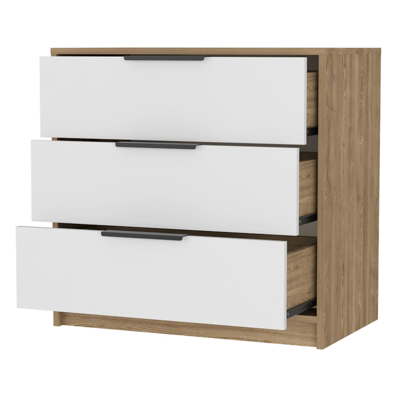 Wood Three Drawer Dresser - Oak And White