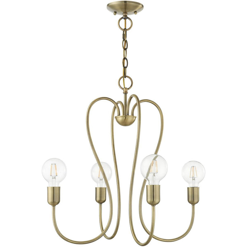 22" Four Light Dimmable Chandelier With Shades - Antiqued Brass