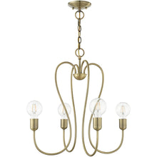 Load image into Gallery viewer, 22" Four Light Dimmable Chandelier With Shades - Antiqued Brass
