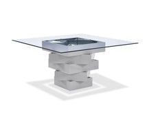 Load image into Gallery viewer, 59" Square Glass And Solid Wood Pedestal Base Dining Table - Gray

