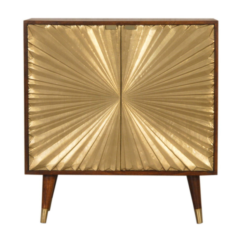 32" Solid Wood Textured Door Accent Cabinet With Two Doors - Chestnut / Gold