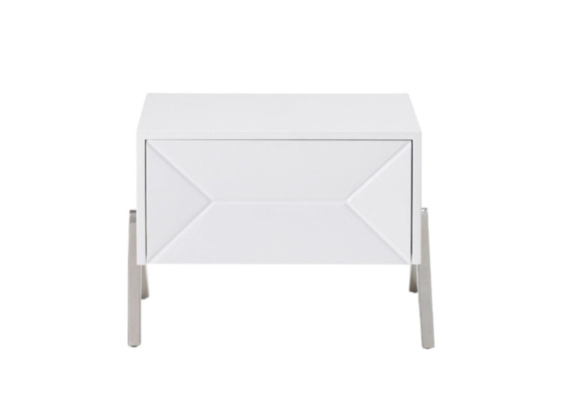Modern Nightstand With One Drawer And Steel Legs - Silky White