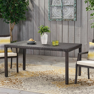 Outdoor Wicker Rectangular Dining Table With Iron Frame And Water Resistant Rattan