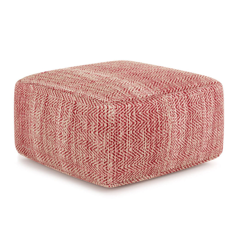 Cotton Pouf Ottoman - Red