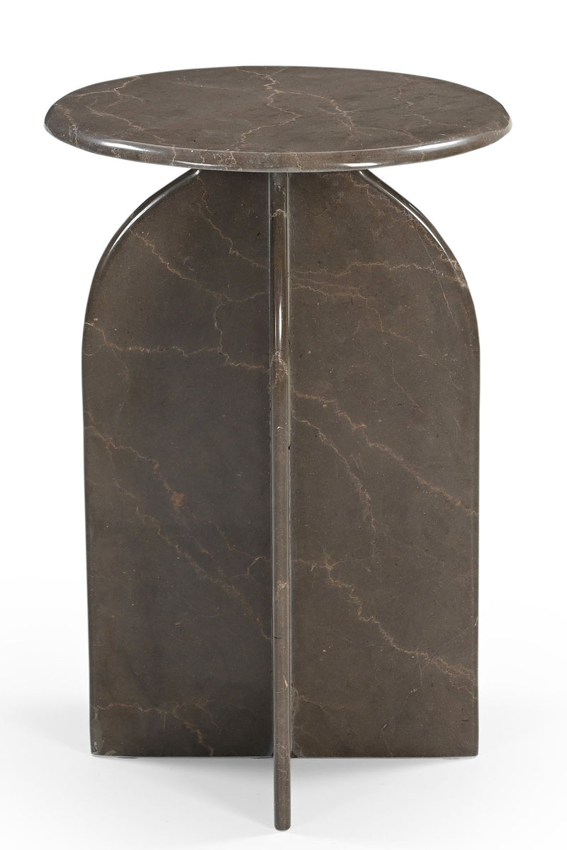 Marble Round Pedestal End Table - Brown