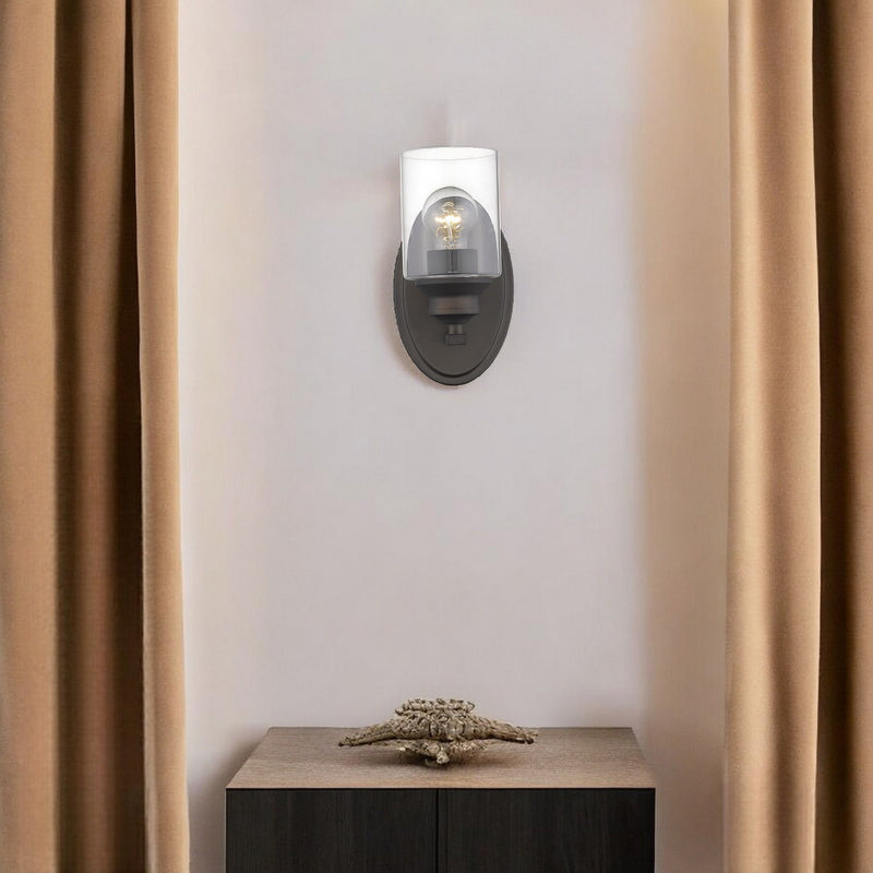 One Light Wall Light With Clear Glass Shade - Bronze