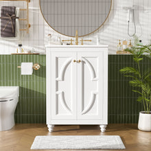 Load image into Gallery viewer, Bathroom Vanity With Ornate Elliptical Motif, Soft Close Hinges
