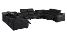 Load image into Gallery viewer, Italian Leather Power Reclining U-Shaped Ten Piece Corner Sectional With Console - Black
